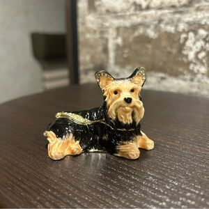 Yorkie Lying - Enamel & Crystal Trinket Keeper Box Tchotchke Figure